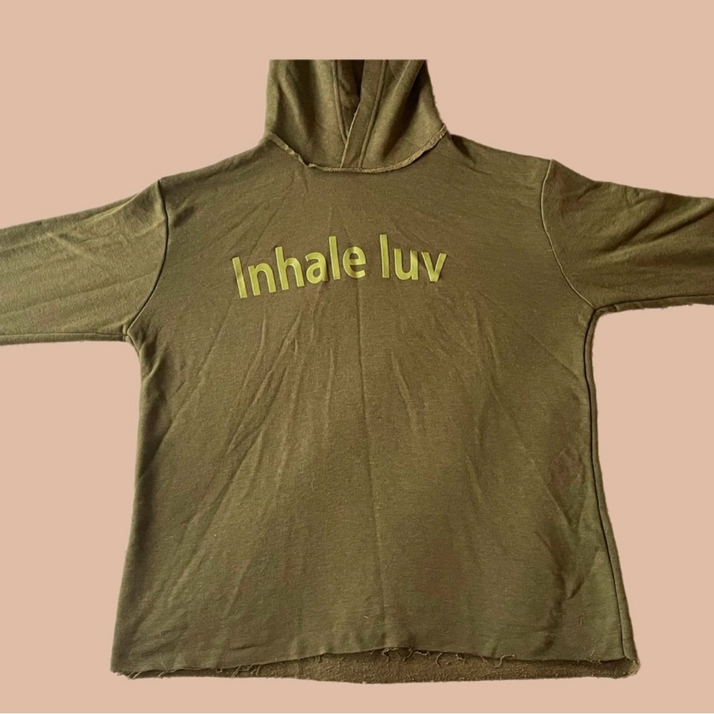 Olive Green Men's Hoodie with 'Inhale Luv' Print